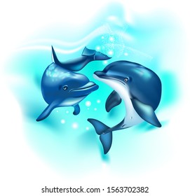 Dolphins realistic cartoon. Family dolphins	. Wall stickers
