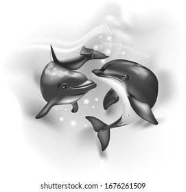 Dolphins realistic cartoon. Family dolphins. Wall stickers	