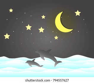 Dolphins in the sea and the night