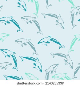 Dolphins seamless background.  Childish animals in cartoon style.