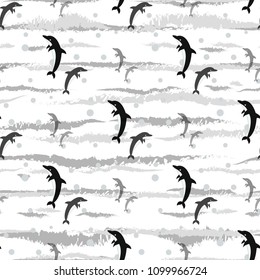 Dolphins seamless pattern background, summer print for textile and card design.