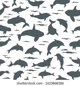 Dolphins seamless pattern. Marine mammals collection. Cartoon flat style design. Vector illustration