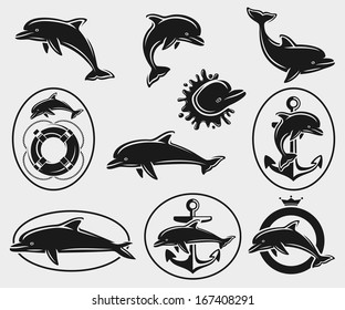 Dolphins set. Vector 
