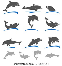 Dolphins set. Vector