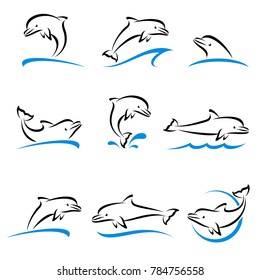 Dolphins set. Vector