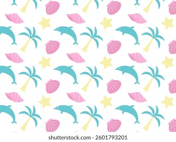 Dolphins and shells Tropical design pattern background. 