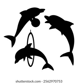 Dolphins Silhouette Jumping in Ocean Waves