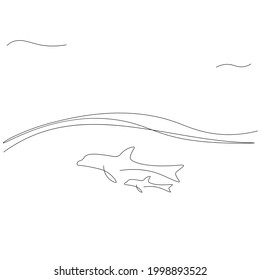 Dibujo de líneas de silueta delfines ilustración vectorial