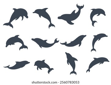 Dolphins Silhouettes vector art. Dolphins collection vector