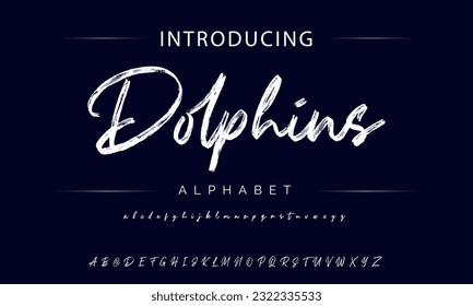 Delfines Pincel elegante pintado en mayúsculas letras vectoriales, alfabeto, tipo de letra.