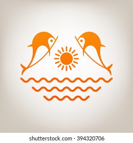 Dolphins with sun & sea - Logo.