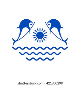 Dolphins with sun & sea - Logo.