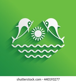 Dolphins with sun & sea - Logo.