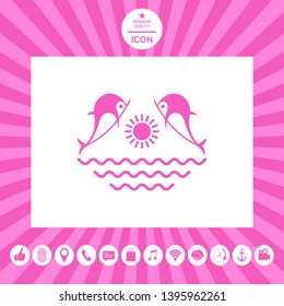 Dolphins with sun & sea - Logo. Element for your design