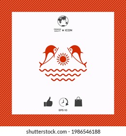 Dolphins with sun and sea - Logo. Element for your design