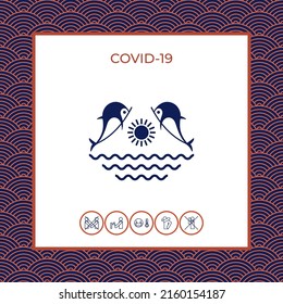 Dolphins with sun  sea - Logo. Element for your design