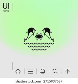 Dolphins with sun and sea - Logo. Element for your design