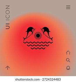 Delfines con sol y mar - Logo. Elemento para su diseño