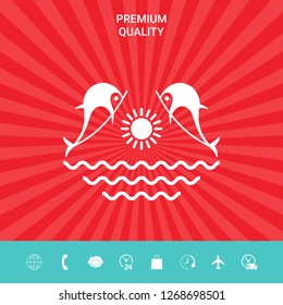 Dolphins with sun & sea - Logo. Graphic elements for your design