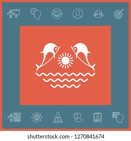 Dolphins with sun & sea - Logo. Graphic elements for your design