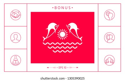 Dolphins with sun & sea - Logo. Graphic elements for your design
