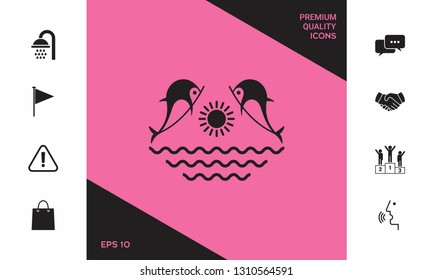 Dolphins with sun & sea - Logo. Graphic elements for your design