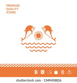 Dolphins with sun & sea - Logo. Graphic elements for your design