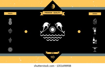 Dolphins with sun & sea - Logo. Graphic elements for your design