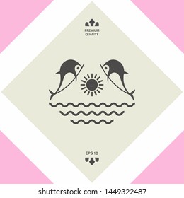 Dolphins with sun & sea - Logo. Graphic elements for your design