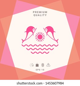 Dolphins with sun & sea - Logo. Graphic elements for your design