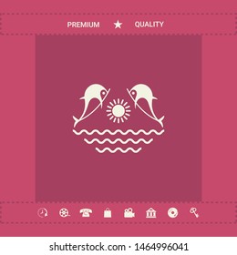 Dolphins with sun & sea - Logo. Graphic elements for your design
