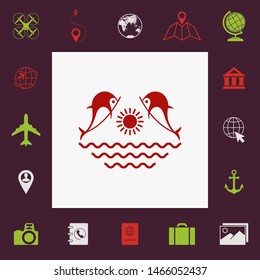 Dolphins with sun & sea - Logo. Graphic elements for your design
