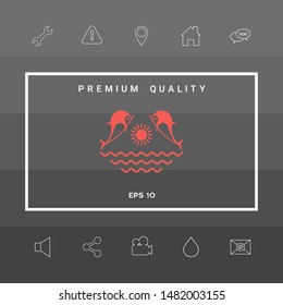 Dolphins with sun & sea - Logo. Graphic elements for your design