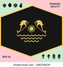 Dolphins with sun & sea - Logo. Graphic elements for your design