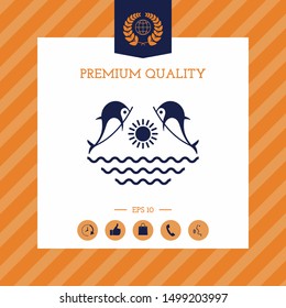Dolphins with sun & sea - Logo. Graphic elements for your design