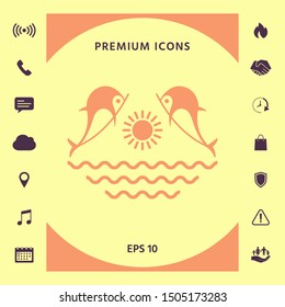 Dolphins with sun & sea - Logo. Graphic elements for your design