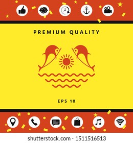 Dolphins with sun & sea - Logo. Graphic elements for your design