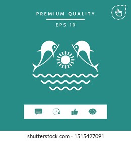 Dolphins with sun & sea - Logo. Graphic elements for your design