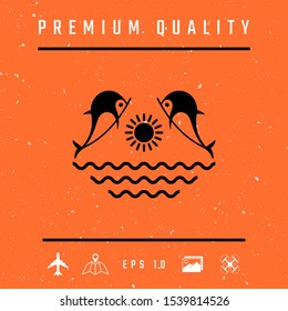 Dolphins with sun & sea - Logo. Graphic elements for your design