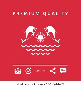 Dolphins with sun & sea - Logo. Graphic elements for your design
