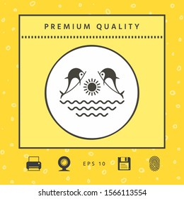 Dolphins with sun & sea - Logo. Graphic elements for your design