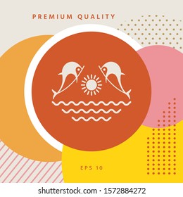 Dolphins with sun & sea - Logo. Graphic elements for your design