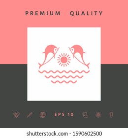 Dolphins with sun & sea - Logo. Graphic elements for your design