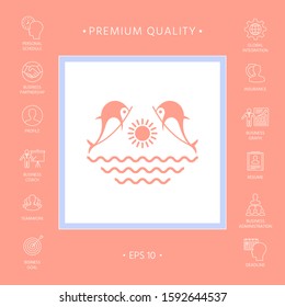 Dolphins with sun & sea - Logo. Graphic elements for your design
