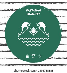 Dolphins with sun & sea - Logo. Graphic elements for your design