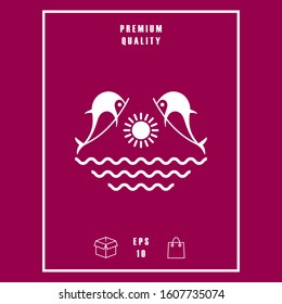 Dolphins with sun & sea - Logo. Graphic elements for your design