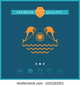 Dolphins with sun & sea - Logo. Graphic elements for your design