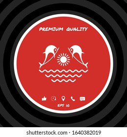 Dolphins with sun & sea - Logo. Graphic elements for your design