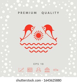 Dolphins with sun & sea - Logo. Graphic elements for your design