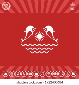 Dolphins with sun & sea - Logo. Graphic elements for your design